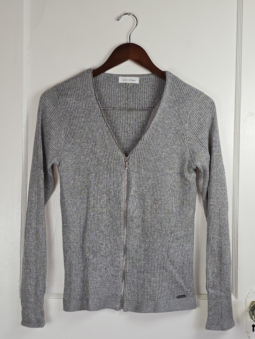 Calvin Klein Grey Silver Fitted Zip Cardigan Small